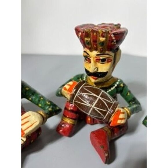 Vtg Colorful Hand Painted Wooden Rajasthani Musician‎ Figurines 3 Pc Indian - Picture 3 of 6